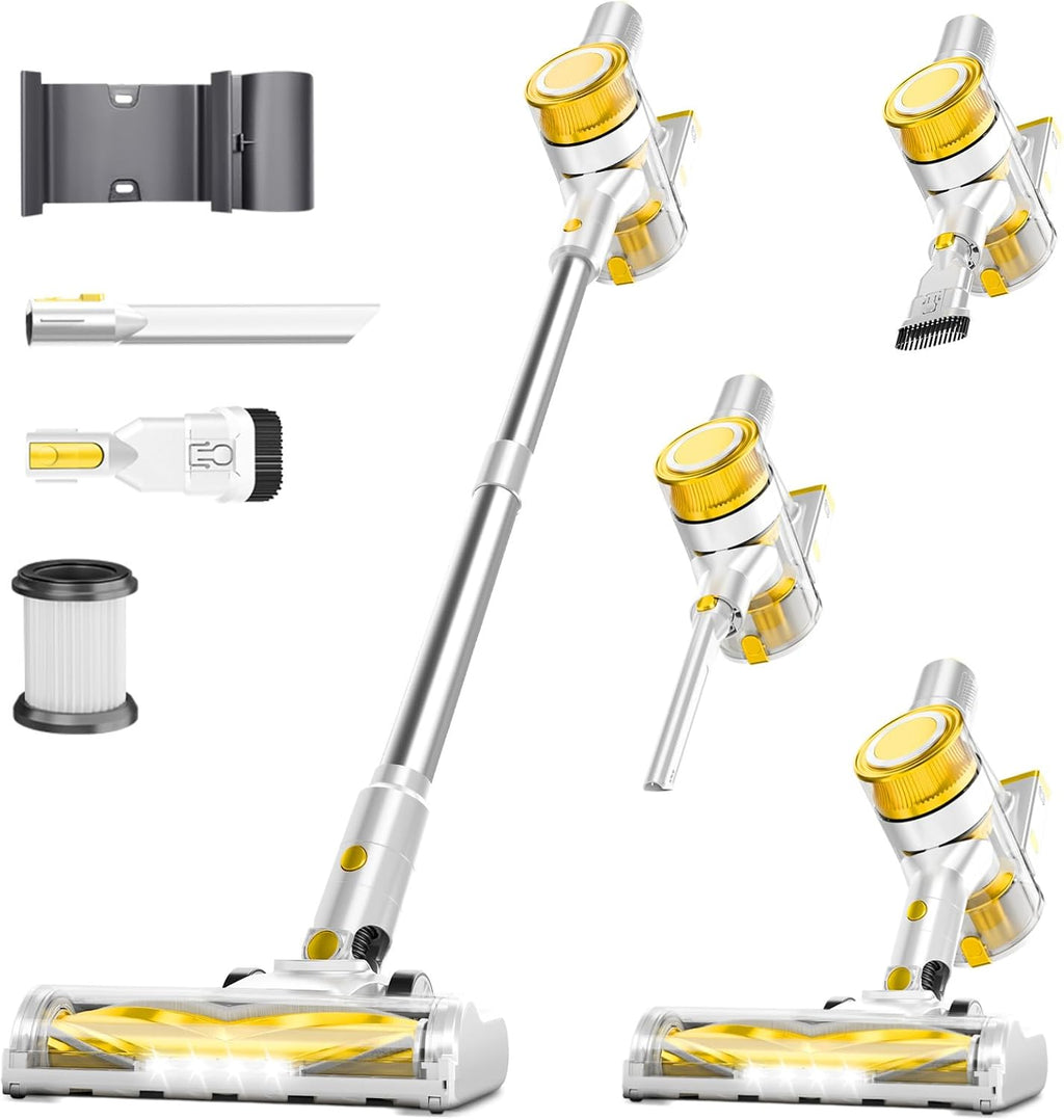 Skiennix Cordless Vacuum Cleaner - 35Kpa Powerful Suction, 45-Minute Runtime, LED Display, Anti-Tangle | Yellow