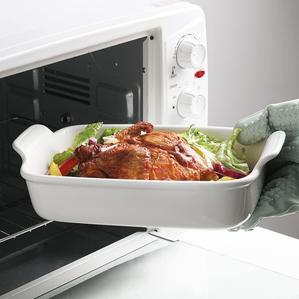 Sweejar Baking Pans Set - Durable Ceramic 9x13 Baking Dish with Handle | 3-Piece Casserole Bakeware Set in White