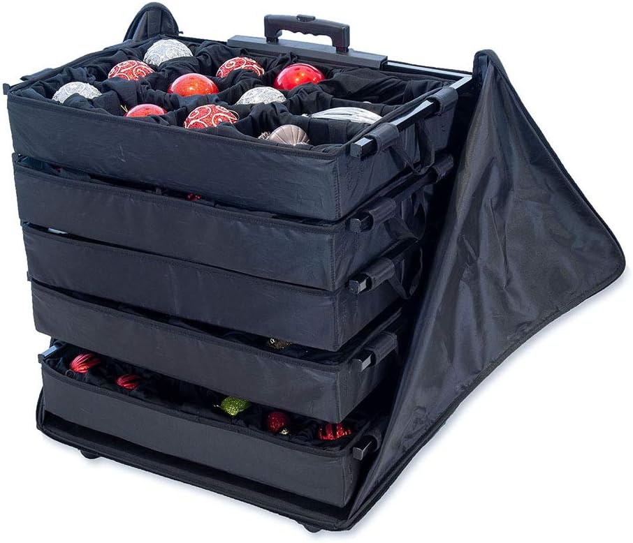 TreeKeeper Christmas Ornament Storage Box - Adjustable Organizer for 120 Ornaments Up to 4" Tall | 5 Removable Trays with Dividers