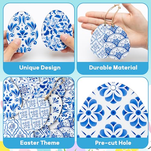 46pcs Chinoiserie Egg Wood Ornaments for Easter Decor