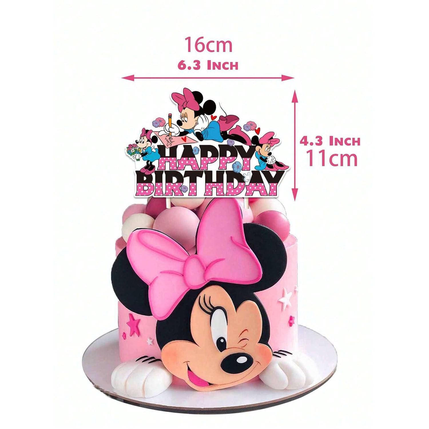 Minnie Party Supplies,32PCS Birthday Decorations Set Include Banner, Balloons, Hanging Swirls, Cake Cupcake Toppers, for Boys Girls Theme Party