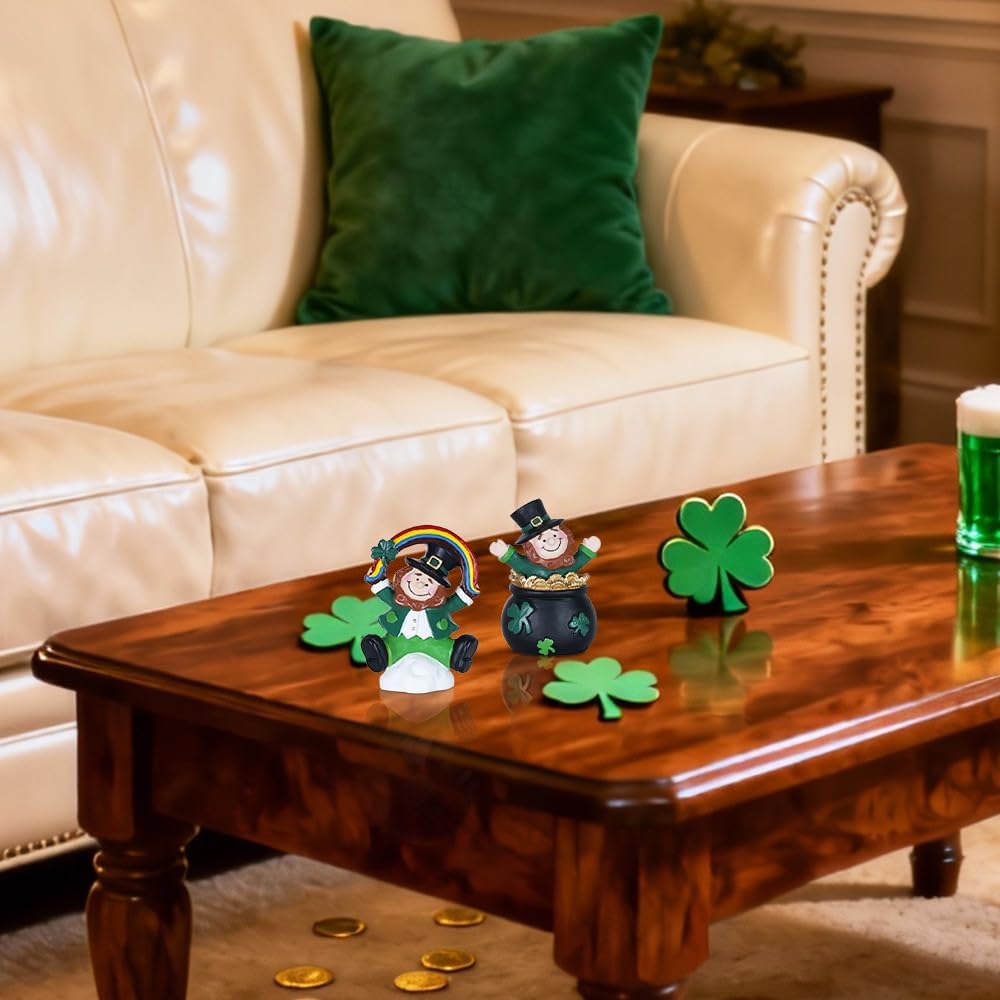 MEETYAMOR St. Patrick's Day Decorations - 2 PCS Irish Leprechaun Figurines | Shamrock & Rainbow Design for Home Decor