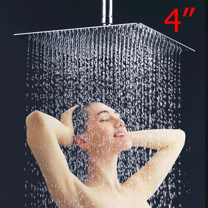 4-Inch Square High Pressure Rainfall Shower Head - Stainless Steel