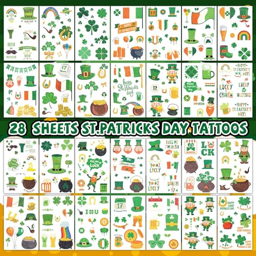 St. Patrick's Day Temporary Tattoos - 250 Pcs Glitter Shamrock Party Favors