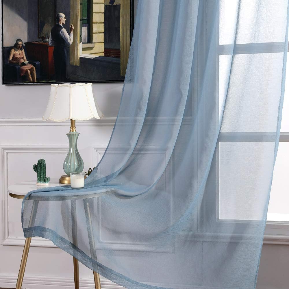 MIULEE Dusty Blue Semi-Sheer Window Curtains - Elegant Grommet Top Drapes, 84 Inch Length, Linen Texture
