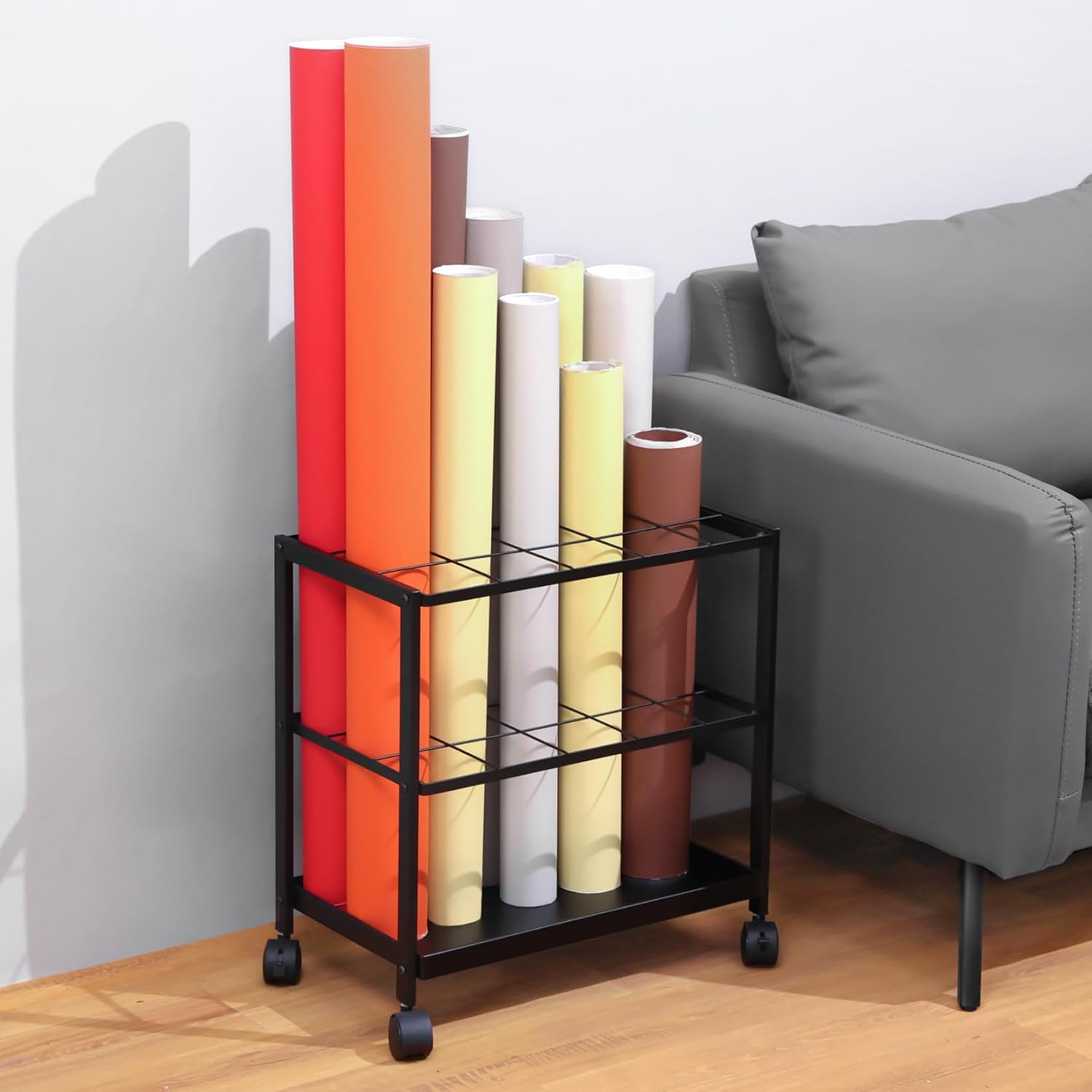 Premium Blueprint Storage Rack Cart - 15-Slot Metal Holder for Secure Organization of Plans & Artwork