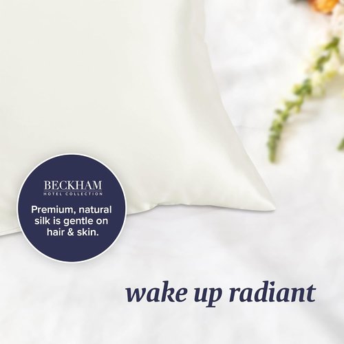 Beckham Hotel Collection Silk Pillowcase - 100% Mulberry Silk for Hair & Skin | 22 Momme, Queen, Ivory