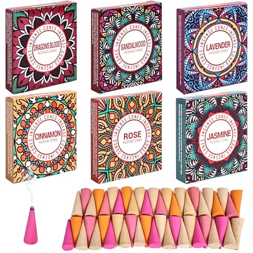 Pavo Cristatus Incense Cones Set A - Lavender, Jasmine, Sandalwood, Cinnamon, Rose, Dragons Blood