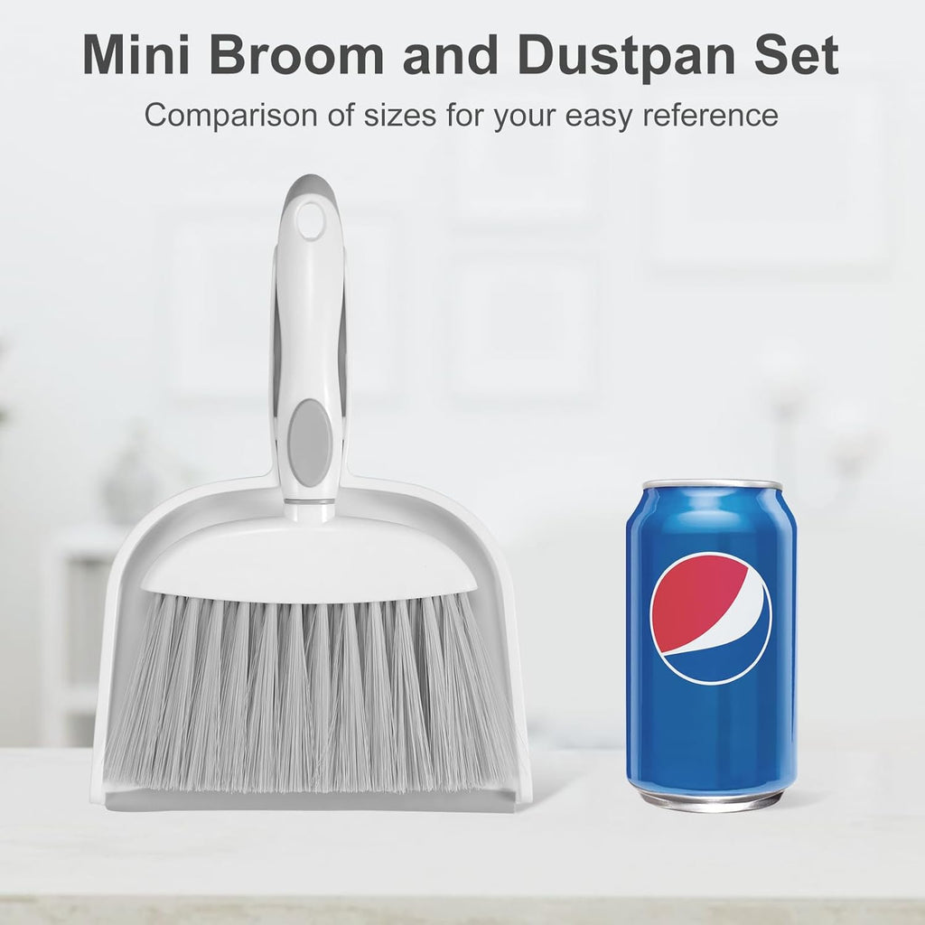 NACENA Mini Dust Pan and Brush Set - Compact Cleaning Tool for Home, Drawers & Sofas | White & Gray