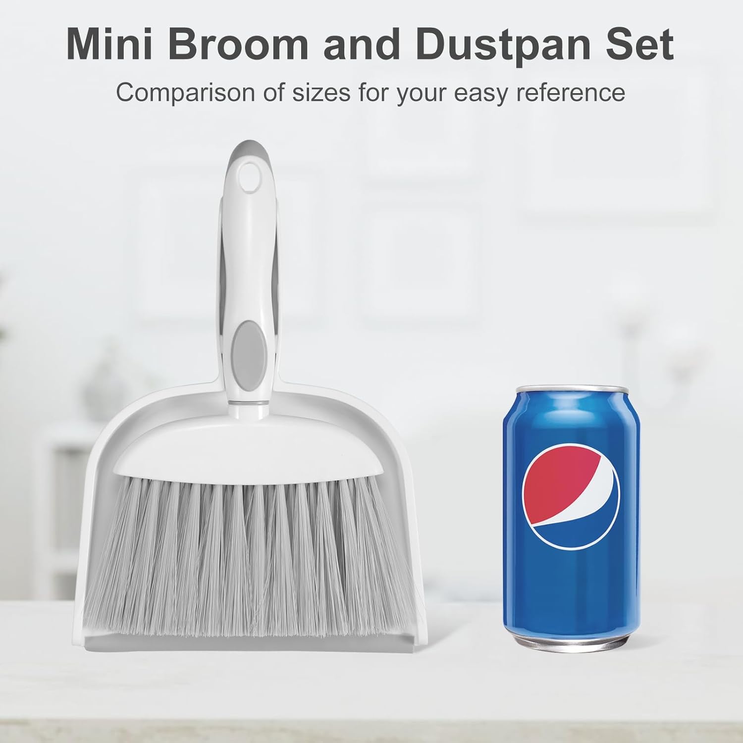 NACENA Mini Dust Pan and Brush Set - Compact Cleaning Tool for Home, Drawers & Sofas | White & Gray