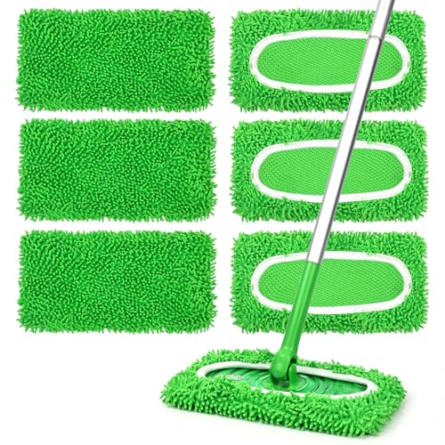 6 Pack Green Reusable Microfiber Mop Pads for Sweeper Mop