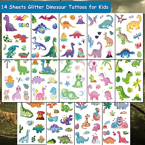 Glitter Dinosaur Temporary Tattoos for Kids 14 Sheets Party Favors