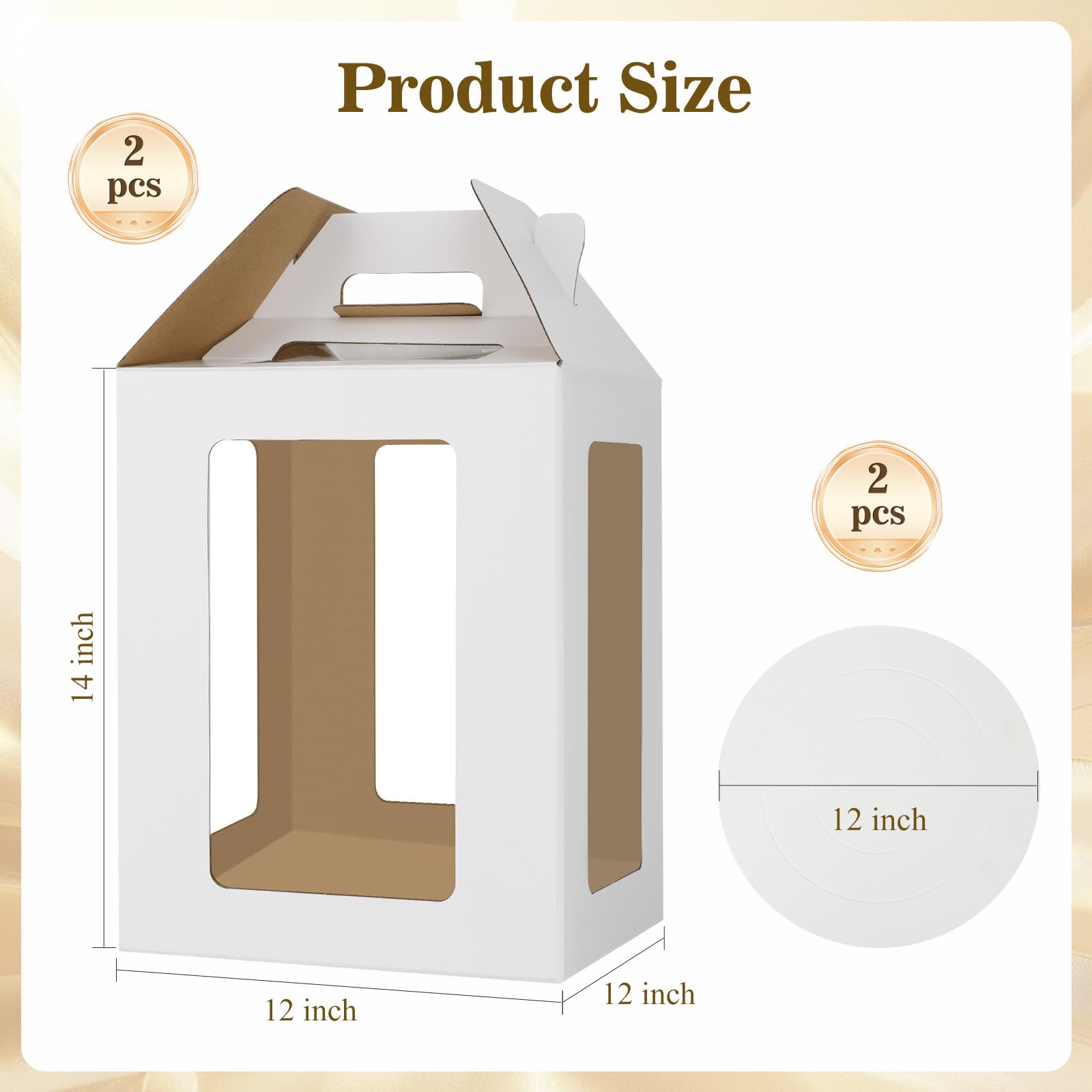 2 Pack Tall Cake Boxes for Tier Cakes with Cake Boards, 12x12x14 Inch 2 Tier Cake Box Tall Cake Carrier Large Tiered Cake Box with Handle for Valentine's Day, Mother's Day, Wedding, Birthday Party
