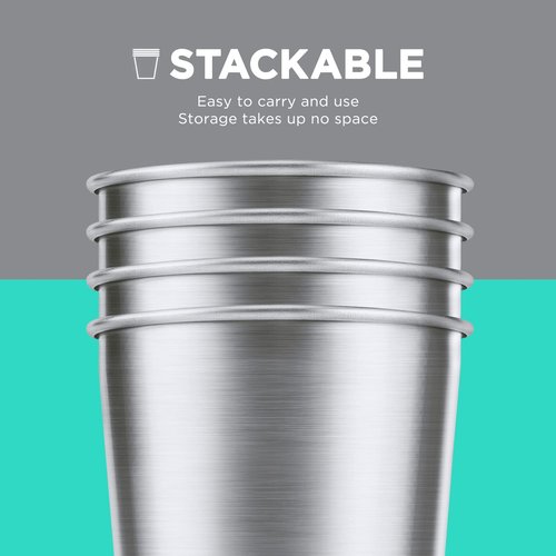 HAUSHOF Pint Cup, 20 oz Stainless Steel Cups, Stackable Metal Drinking Cups, Stacking Beer Pint Cups for Home, Party, Camping, Outdoor, Unbreakable, 4 Pack