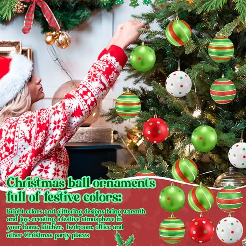 Wettarn 24 Pcs Christmas Ball Ornaments Set - 4 Inch Red Green White