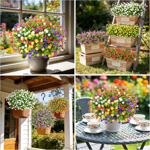 Besteek 24-Bundle Artificial Flowers, UV Resistant Mixed Color Faux Plants