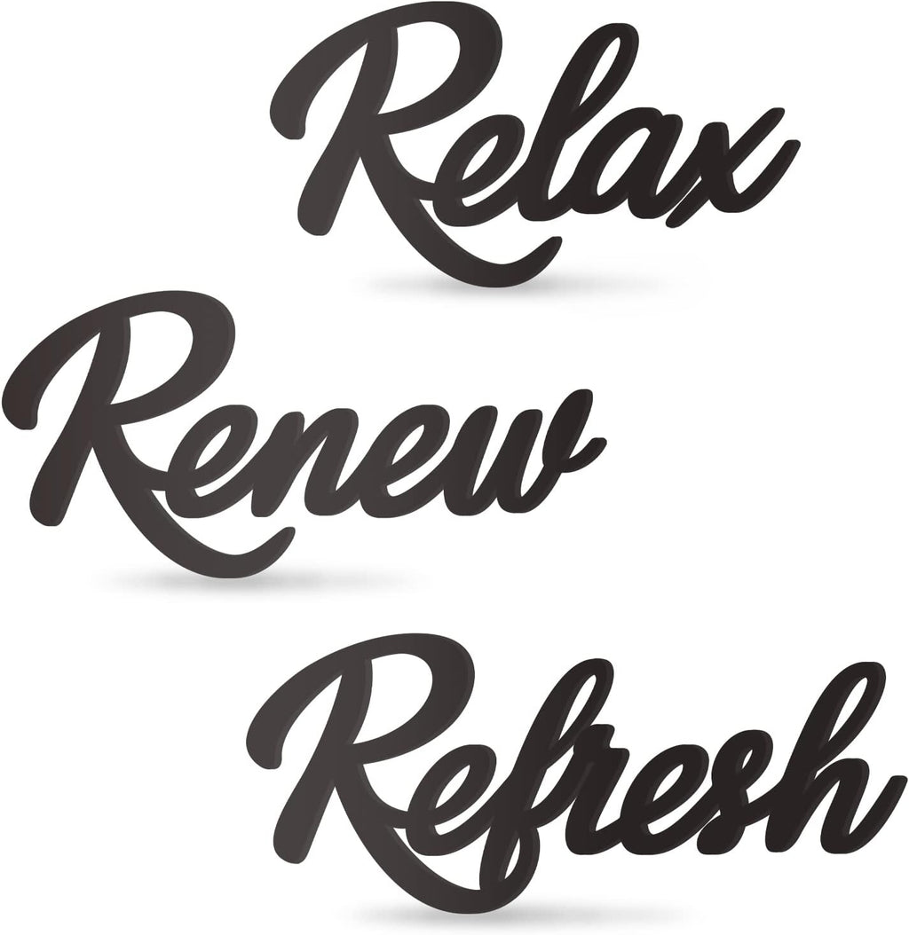 Skiennix Black Wooden Bathroom Sign - 3-Piece Wall Art Set for Farmhouse Decor | Relax, Renew, Refresh