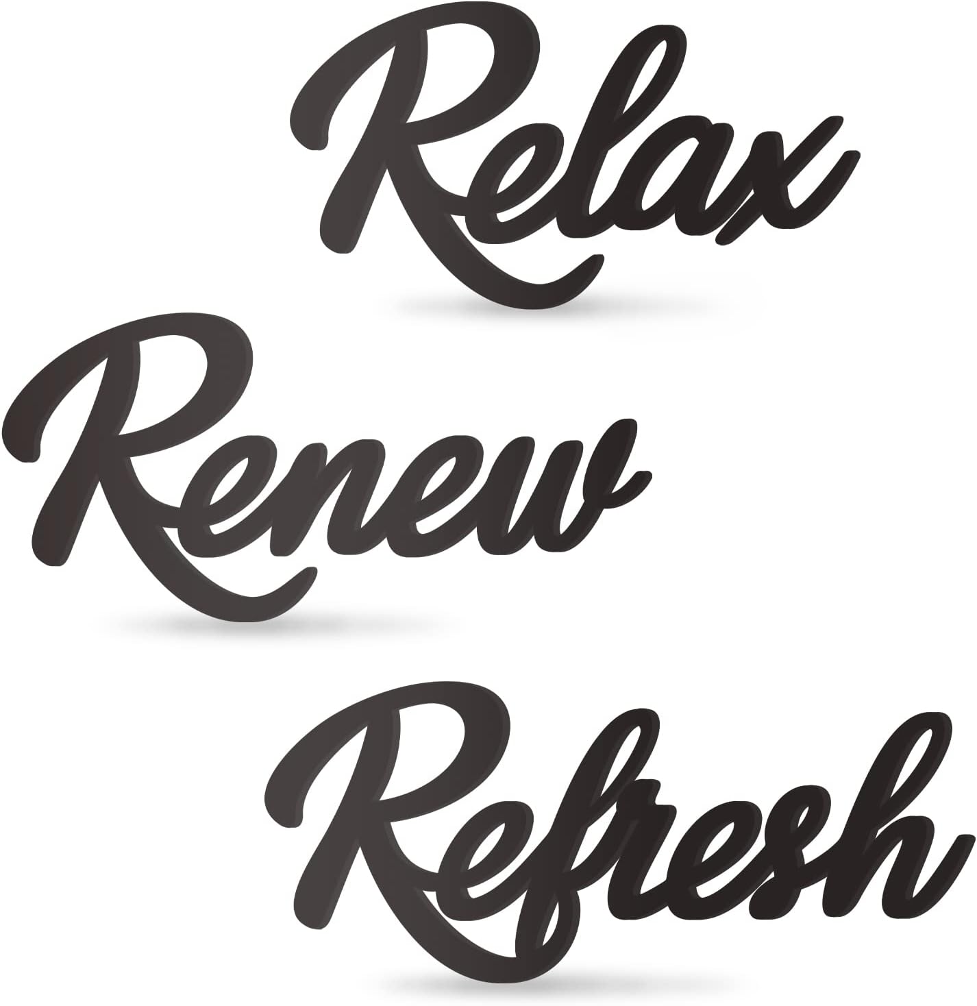 Skiennix Black Wooden Bathroom Sign - 3-Piece Wall Art Set for Farmhouse Decor | Relax, Renew, Refresh