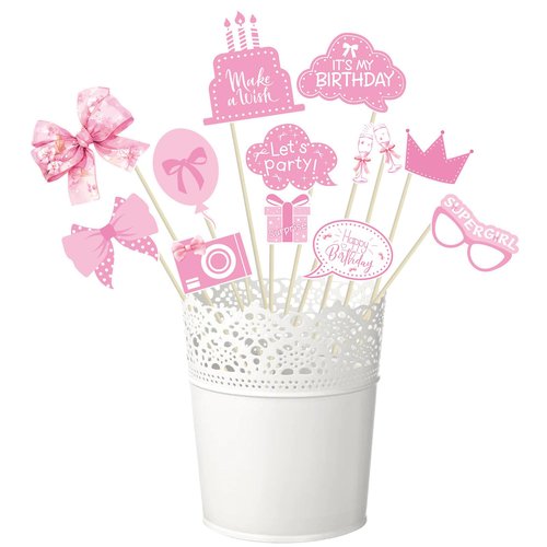 Pink Party Decorations Photo Booth Props Signs,25pcs Pink Birthday Decorations Selfie Props with Sticks for Women Coquette Birthday Decorations Supplies Decor Favors