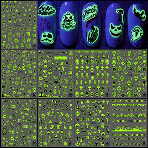 Vezocim Halloween Glow in the Dark Nail Art Stickers - 9 Sheets Holographic Spooky Decals