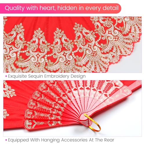 INNOLIFE Red Spanish Retro Folding Hand Fan for Dancing and Weddings