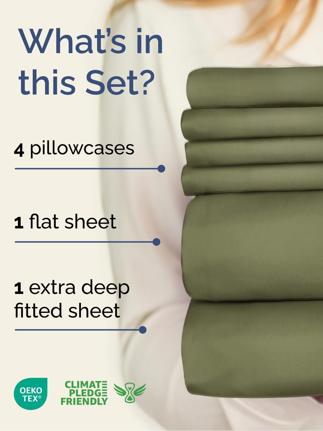 Regine Switzerland Extra Deep Cal King Sheet Set - 6-Piece Breathable Cooling Bedding - Soft, Wrinkle-Free Sage Green
