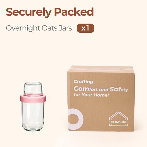 ComSaf Pink Overnight Oats Containers with Lids (16oz+4oz, 1Pcs), Glass Yogurt Parfait Cups for Cereal Nut Fruit, Dual-Layer Chia Pudding Jars with Dry and Wet Separation, Meal Prep, Glass for Salad