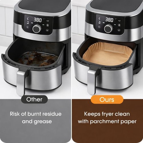 Disposable Air Fryer Parchment Liners - 50 Count Square Nonstick Inserts to Prevent Sticking & Grease