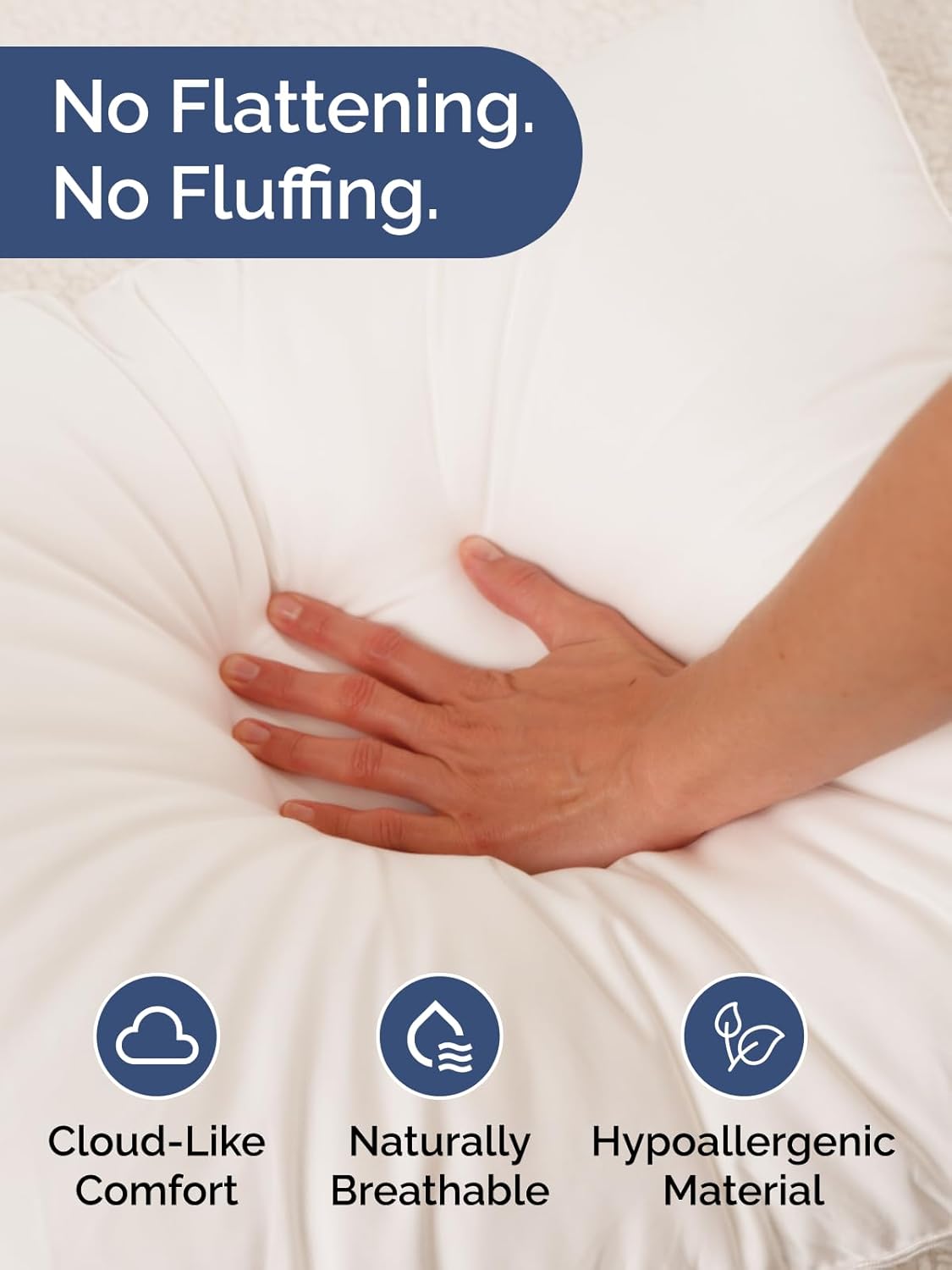 Skiennix 100% Cotton Bed Pillows - Soft Down Alternative Set of 2 - Queen Size, 20" x 36" - Breathable & Machine Washable