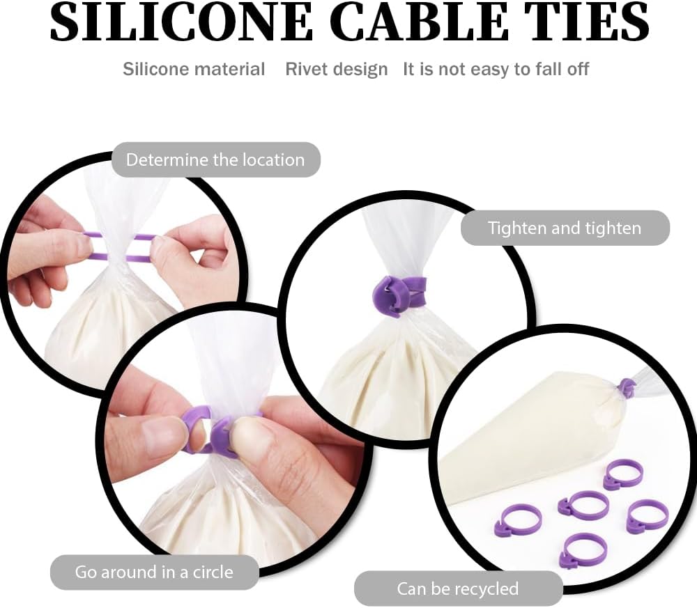 Skiennix Beginner Cake Decorating Kit - 50 Pcs Disposable 12-Inch Piping Bags & 3 Cake Scrapers | Anti-Burst Icing Bags for Frosting, Cookies & Cupcakes