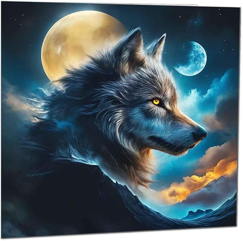 Wolf Moon Birthday Card - Premium 145mm Artistic Greeting Card