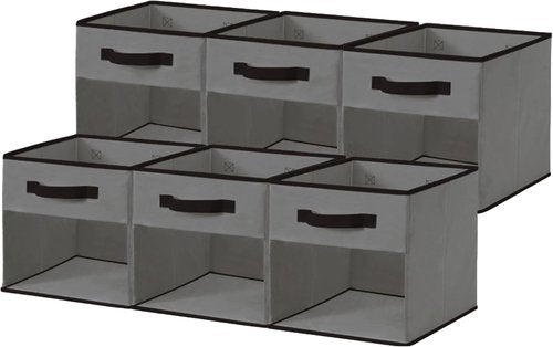 DECOMOMO Storage Bins - Cube Storage Bins with Window for Shelves | 11" Fabric Cubes, Grey (6pcs)