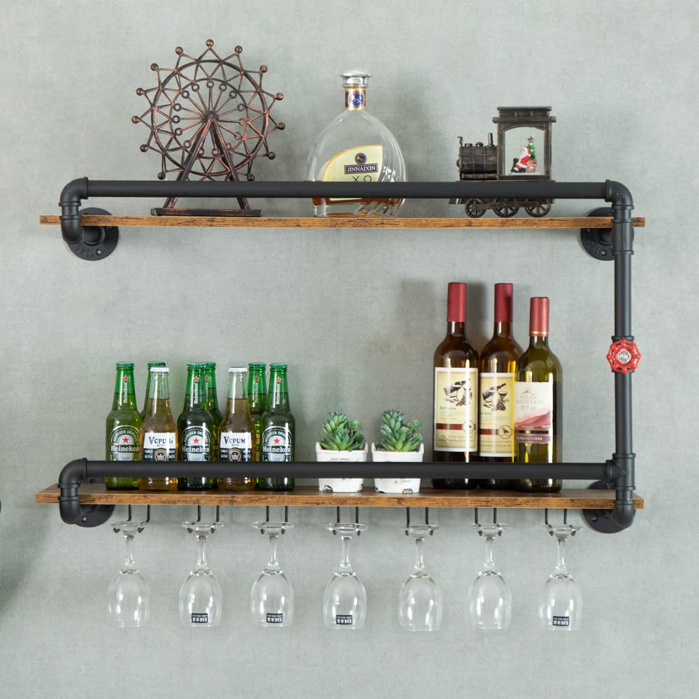 BOTAOYIYI Wine Rack Wall Mounted 2 Tier, Black(35.4x10.6x19.7)