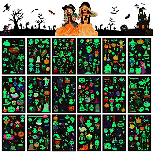 Awinmay Glow in the Dark Halloween Temporary Tattoos for Kids, 360 Pcs