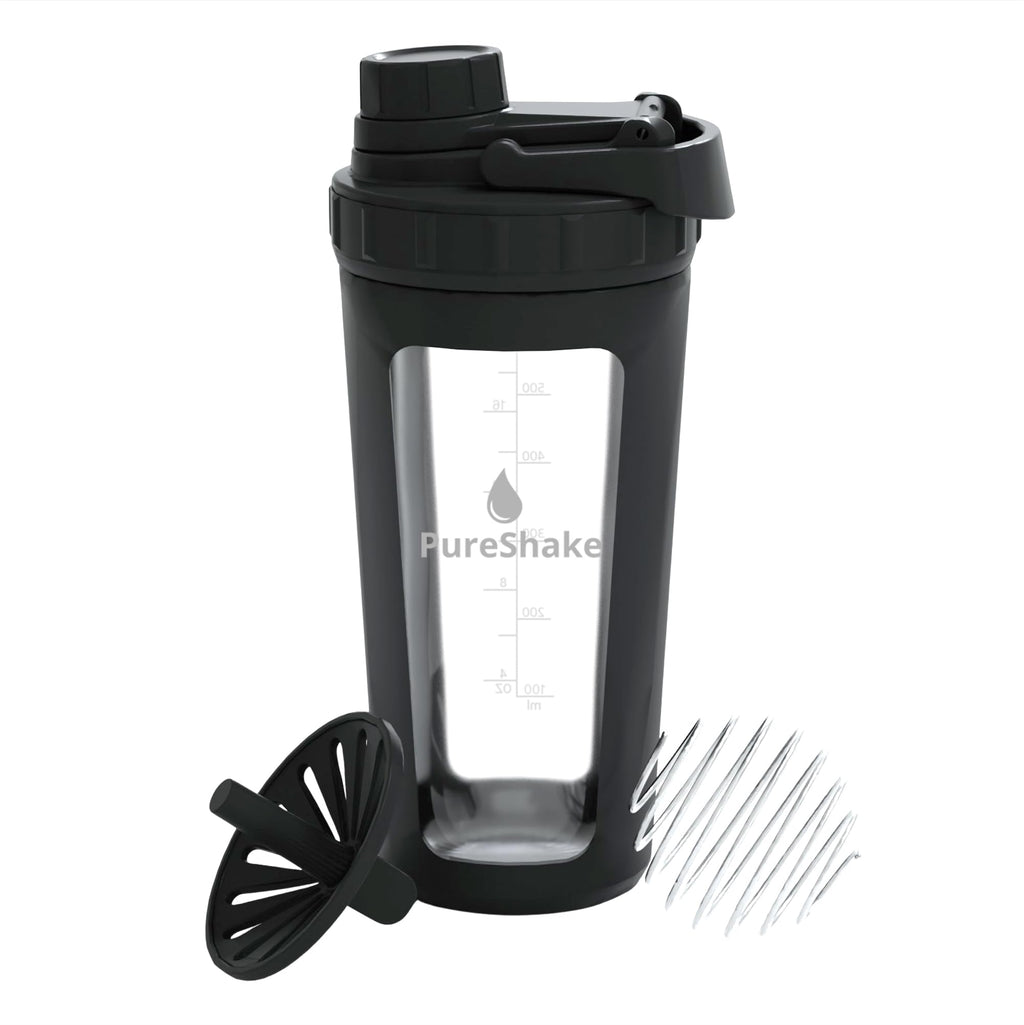 Paddi Glass Shaker Bottle for Protein - Odorless, BPA Free, Leak-Proof - 20 OZ | Graduated Ideal Fitness, Milkshake and Smoothies