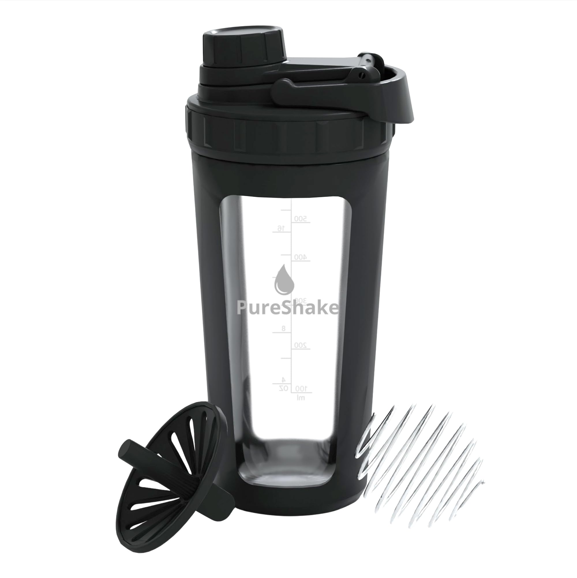Paddi Glass Shaker Bottle for Protein - Odorless, BPA Free, Leak-Proof - 20 OZ | Graduated Ideal Fitness, Milkshake and Smoothies