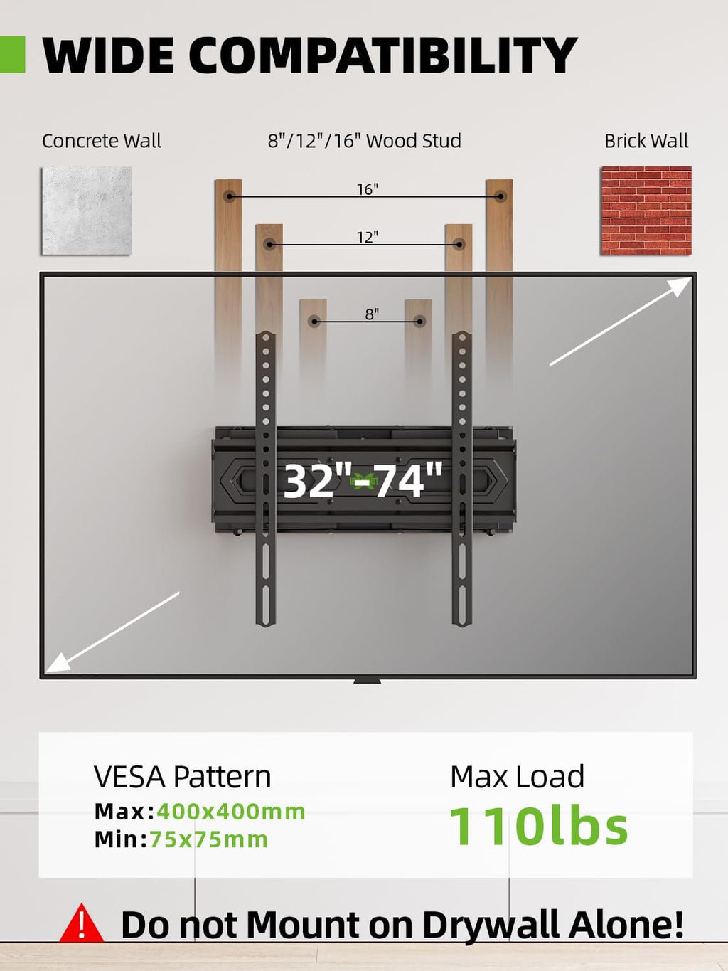 USX MOUNT Full Motion TV Wall Mount for 32-74 Inch Flat Screen | Swivel & Tilt Dual Arms, Max VESA 400x400mm