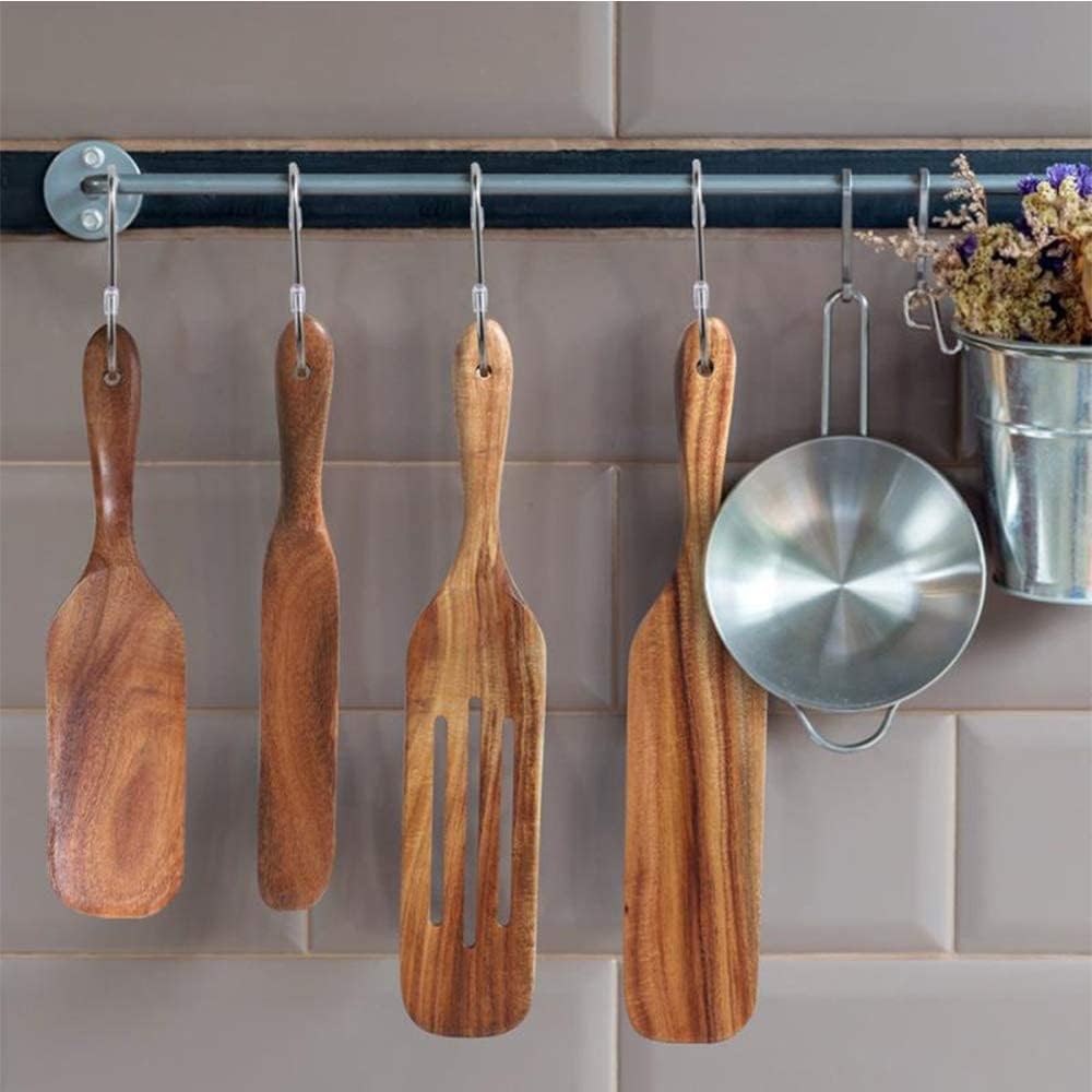 Skiennix Spurtle Set - Natural Acacia Wooden Kitchen Utensils for Cooking & Serving | Set of 4