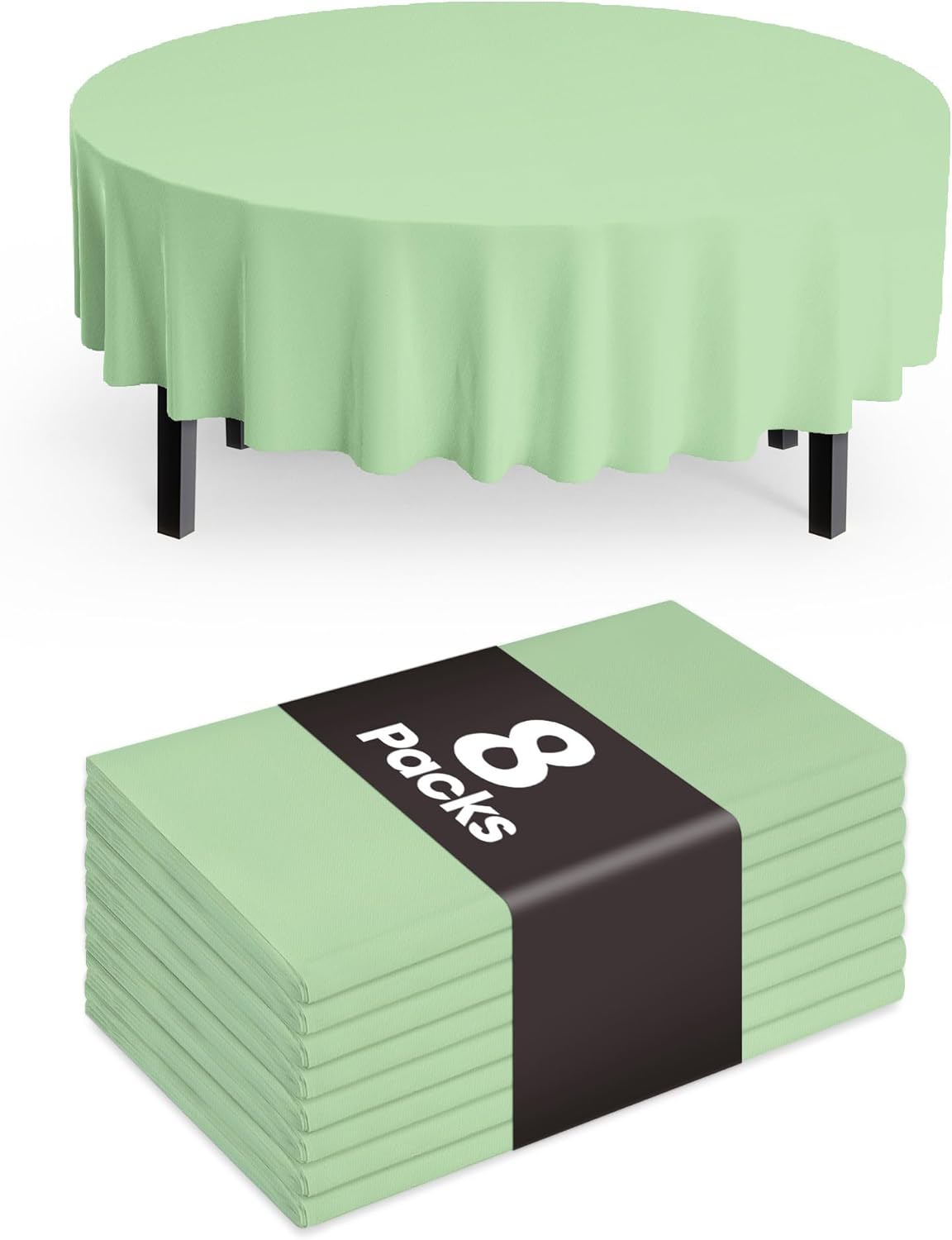 Pureegg Disposable Plastic Tablecloths - 84'' Round, Leakproof & Sturdy, Sage Green - 8 Pack for Easter Parties