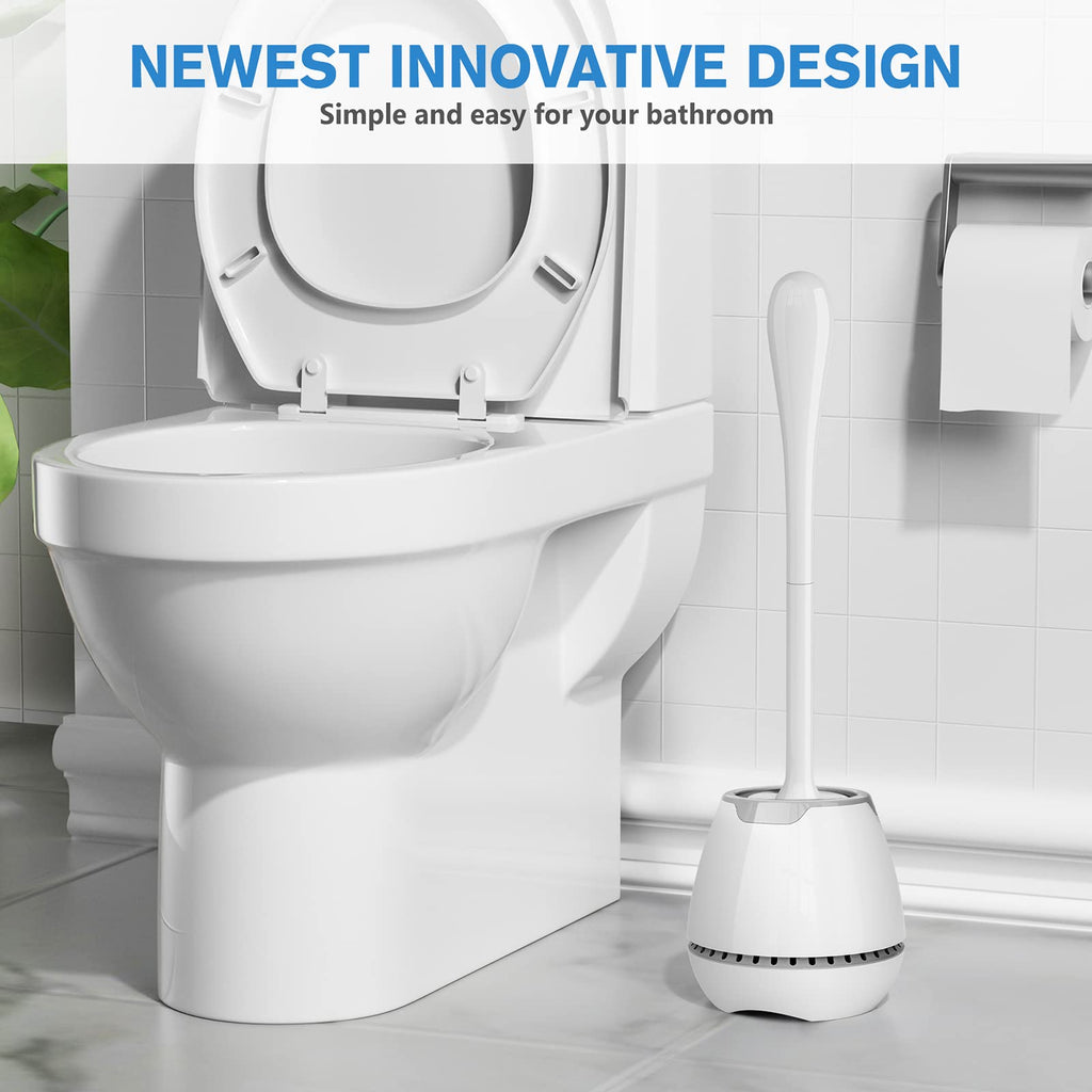 Toilet Brush and Holder, Toilet Bowl Brush with Ventilated Holder and Ergonomic Long Handle, Durable Bristles Toilet Scrubber Set for Bathroom Cleaning