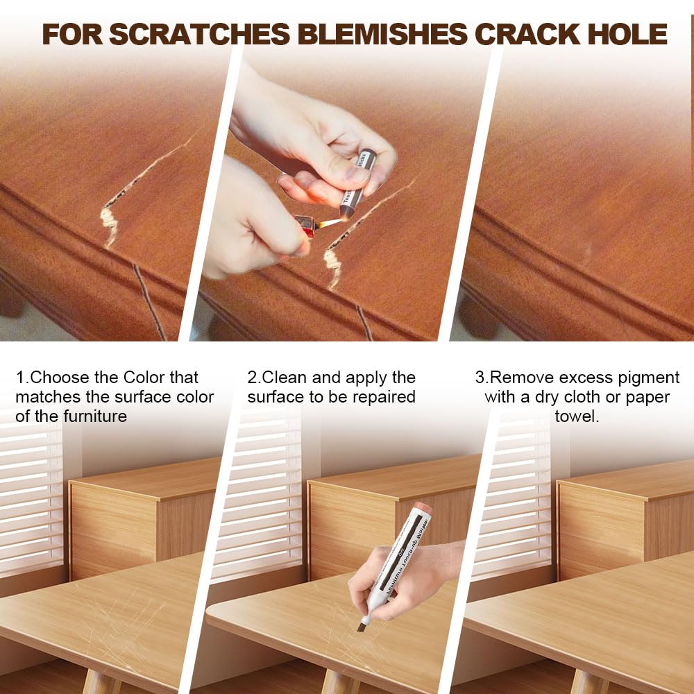 Flybunny Repair Pen Wooden Furniture Floor Scratch Repair Markers and Wax Sticks Set of 21 for Stains, Scratches, Wood Floors, Tables, Desks, Carpenters, Bedposts, Touch Ups, and Cover Ups