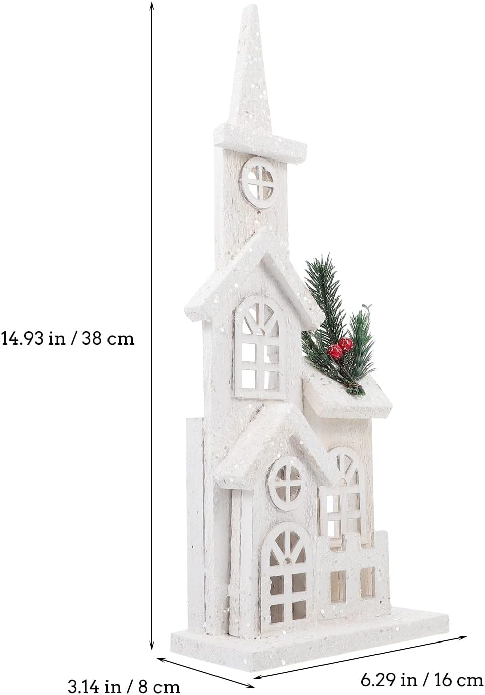 NUOBESTY Christmas LED Church Light House - Wooden Village Snow Scene Ornament for Holiday Home Decor