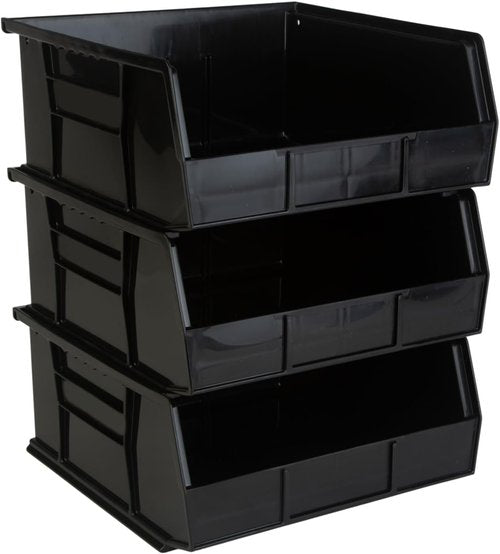 Hudson Exchange Plastic Stackable Storage Bins - 11" x 11" x 5" (3 Pack) | Versatile Black Containers