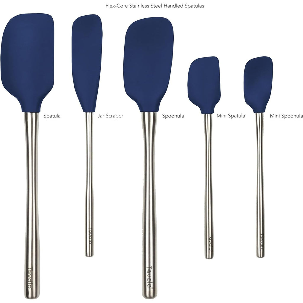 Tovolo Stainless Steel Handled Silicone Spatula Set of 5 Oyster Gray, Dishwasher Safe Kitchen Spatula Set for Cooking Baking, Non Toxic BPA Free Silicone Spatula set with Metal Steel Handle