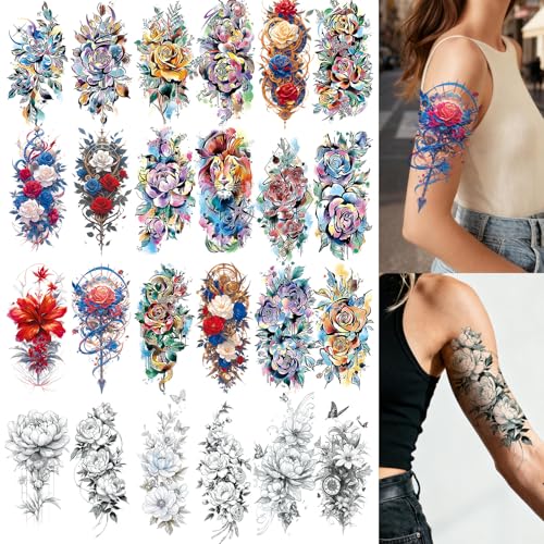 Watercolor 3D Flower Temporary Sleeve Tattoos 24 Sheets Bulk