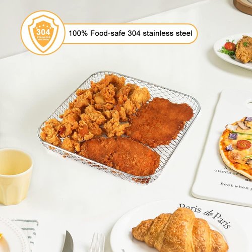 BYKITCHEN 8-Inch Square Air Fryer Rack - 3-Piece Stackable Stainless Steel Dehydrator Set for Cosori & Ninja Pro XL