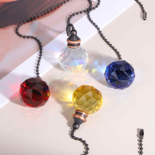 MECCANIXITY 2Pack Ceiling Fan Pull Chain, 12 Inch Decorative Ornaments Crystal Pendant Pull Chain Extension for Ceiling Fans Light Lamp, Purple