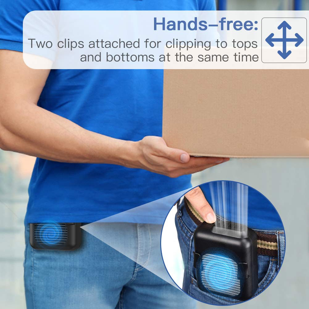 Koonie Portable Waist Belt Cooling Fan Rechargeable, 23h Use Time, 5100RPM Strong Airflow with 3 Speed Levels, Personal Under Shirt Fan for Men,Hands-free Clip on Pants Fan for Outdoor Working,Jobsite