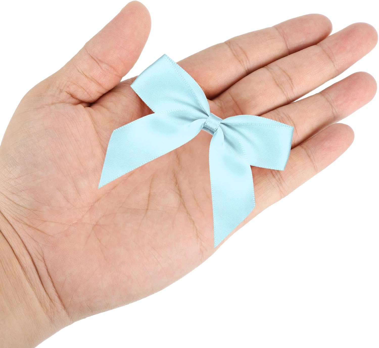 MECCANIXITY Mini Satin Ribbon Bows - 100 Pcs 2.5" Sky Blue Fabric Flowers for DIY Crafts & Parties