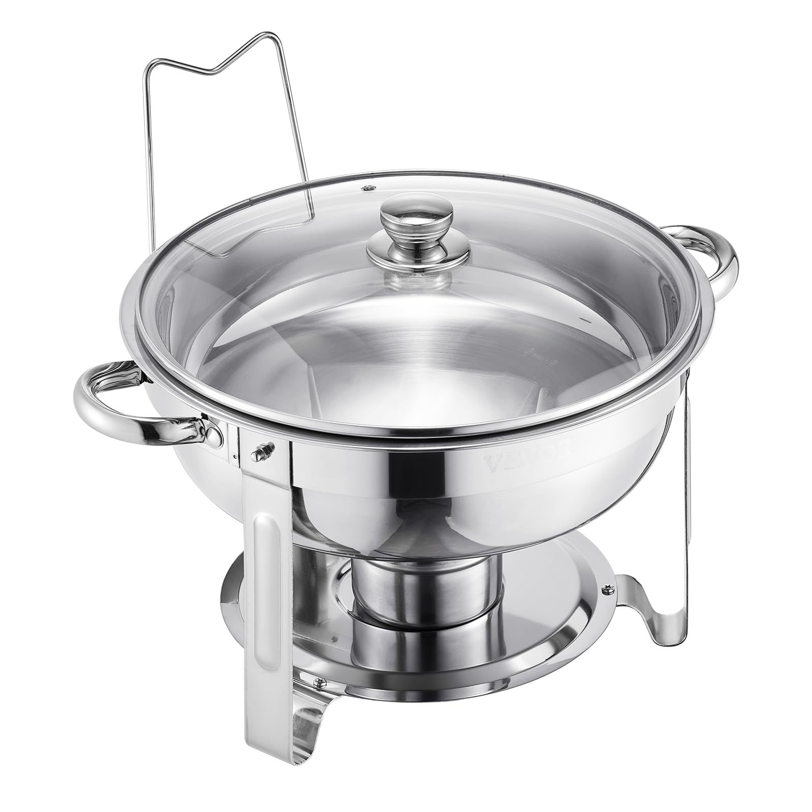 VEVOR Chafing Dish Buffet Set,5 Qt 2 Pack,Stainless Steel Chafer with 2 Full Size Pan,Round Catering Warmer Server with Glass Lid Water Pan Folding Stand Fuel Holder, for Wedding Party Banquet, Silver